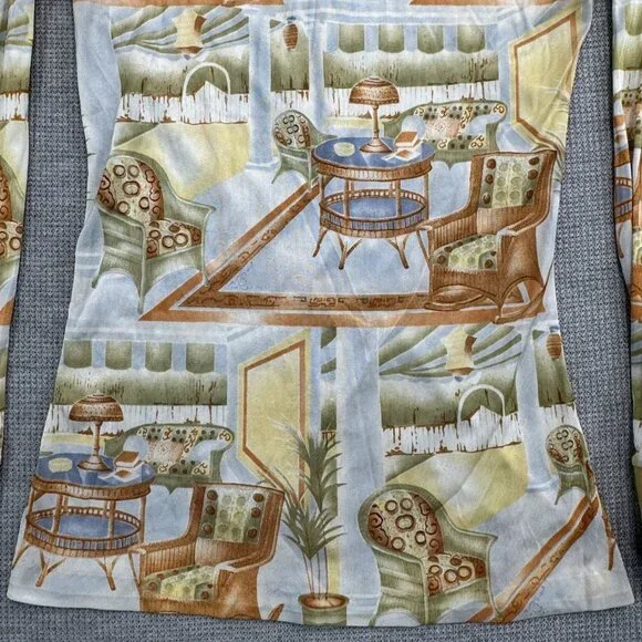 Vintage 70s Long Sleeve Collared Shirt With Retro Interior Design Print Size 7/8 - Picture 3 of 11